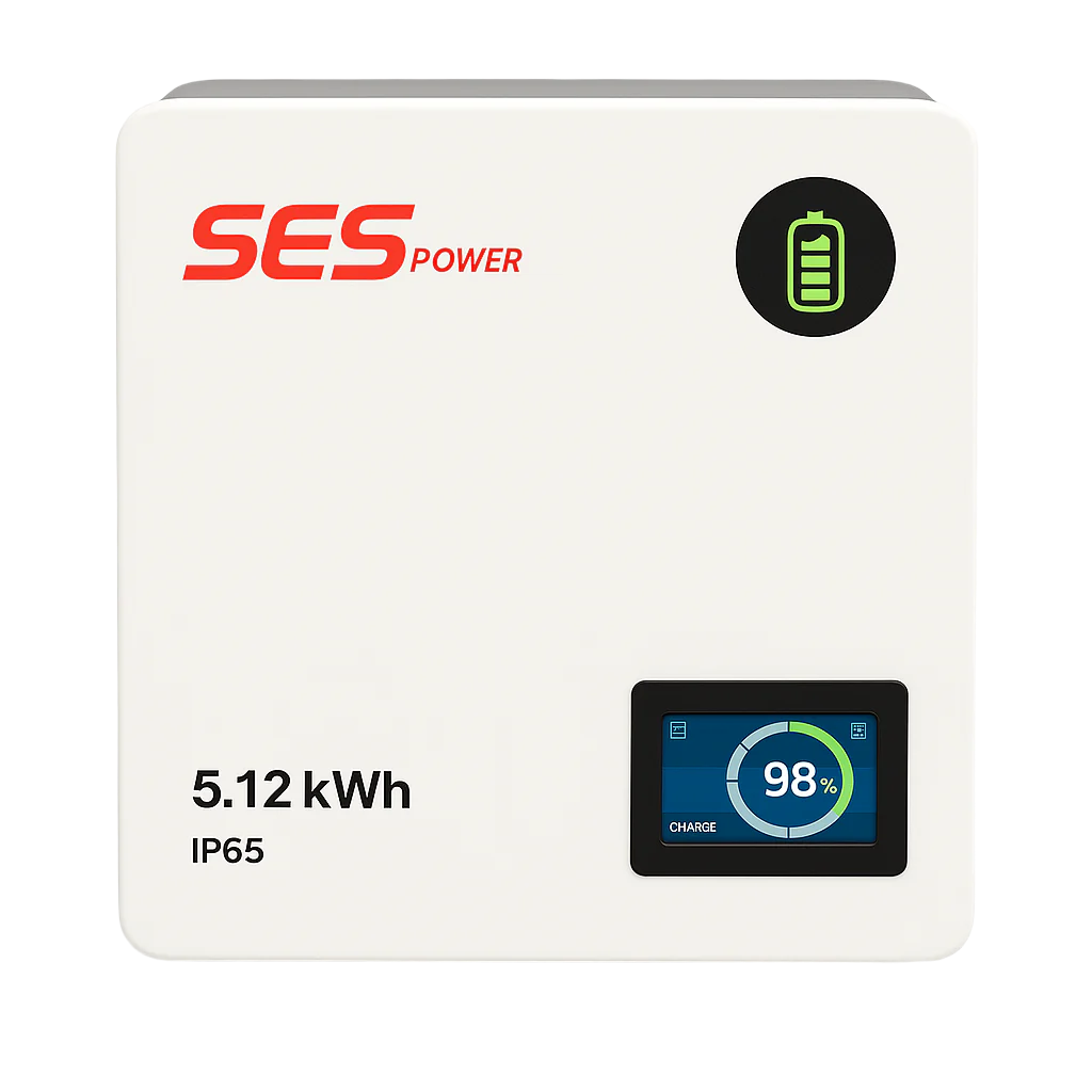 Front view of SES Power Wall 51.2V 102Ah Lithium Battery with IP65 protection